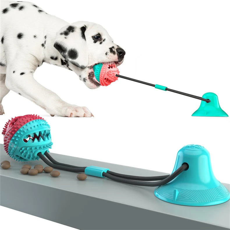 Dog Tug of War Toy Chew Toy Slow Feeder Food Dispenser Sounding Interactive Toy Firmly Suction Cup Toothbrush Durable Molar Ball