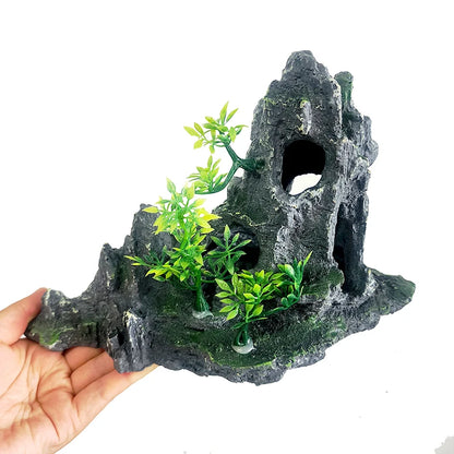 Resin Aquarium Rockery Mountain Decoration Artificial View Rock Cave Stone Tree Fish Tank Ornament Pet Supplies Home Decor New