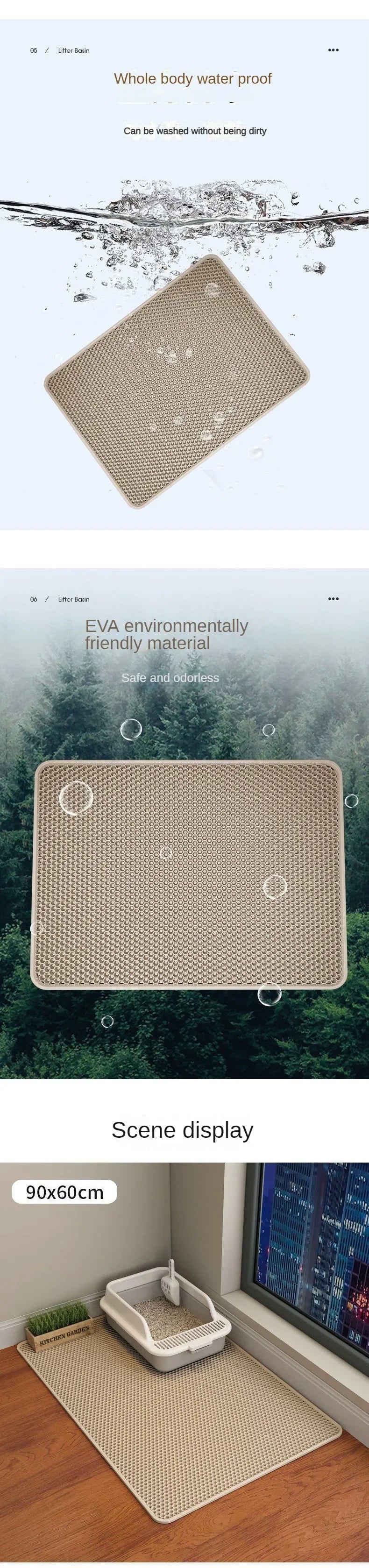 90X60CM Cat Litter Mat Waterproof Double Layer Pet Litter Box Mat Pet Toilet Cat Mat Nonslip Sand Cat Washable Mat Pet Clean