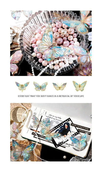 5Style 20pcs/pack INS Butterfly PET Sticker Pack Ice Crystal Laser Gold DIY Handbook Decoration 3D Scrapbook