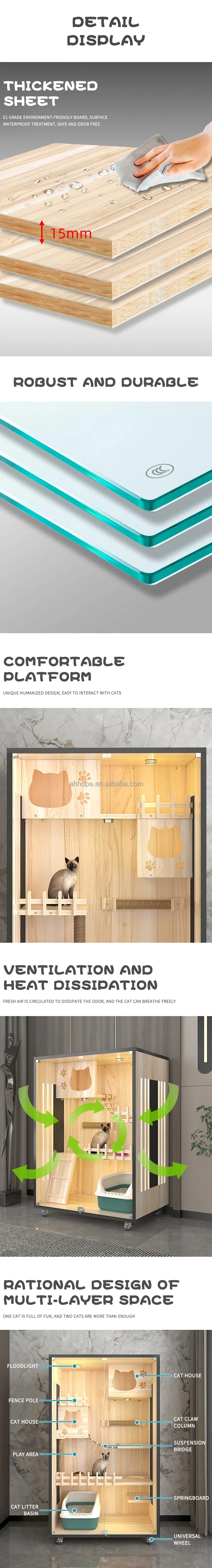 Amazon New Arrive Luxury Wood Cat Villa Bed Wooden Pet Cage Cat Showcase Cattery Cat House For Amazon