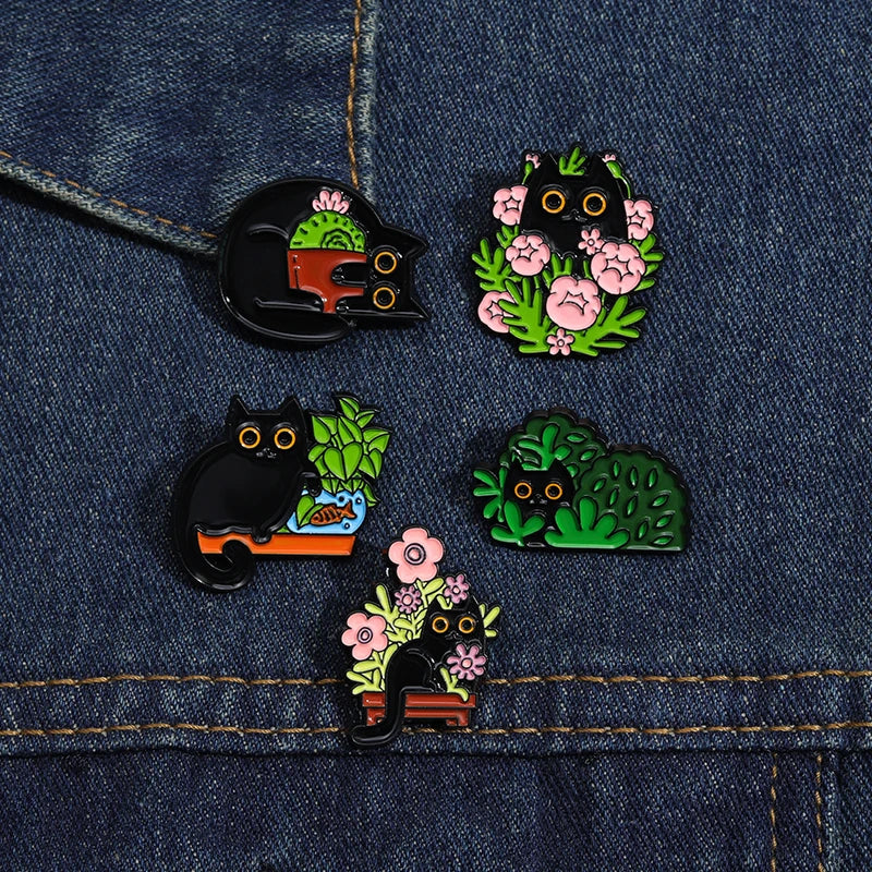 Witch Ghost Set Enamel Pin Brooch Punk Frog Skull Potted Cat Black Bird Animal Flower Medicine Bottle Badge Love Jesus Jewelry
