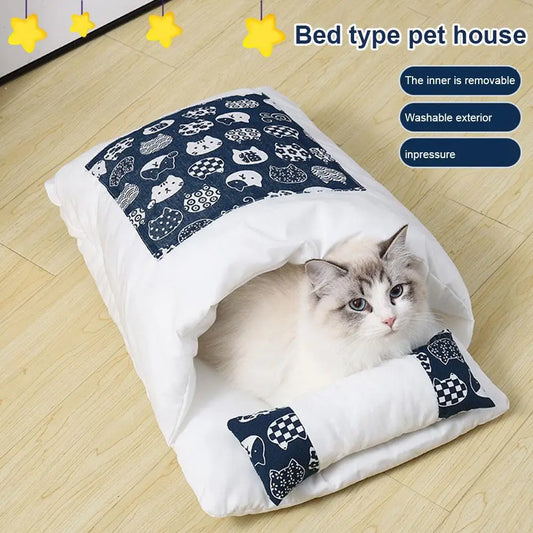 Creative Removable Cat Sleeping Bag Winter Warm Semi-enclosed Cat Bed New Japanese S/M/L Soft And Comfortable Cat House Beautifu