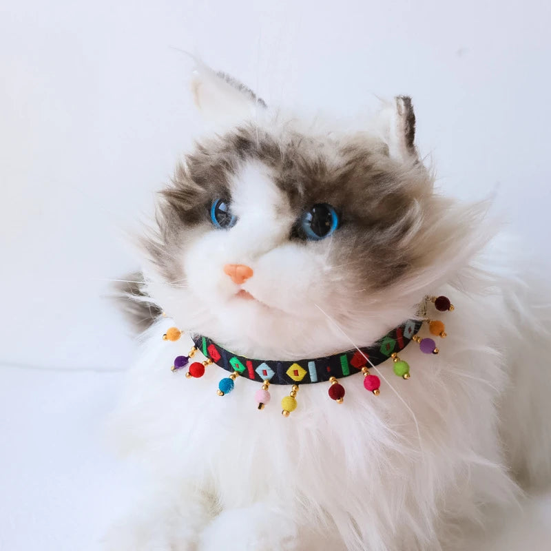 Personalized Pet Collar Colorized Polyester Kitten Necklace Lace Retro Ethnic Dog Accessories Bead Adjustable Puppy Products