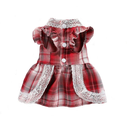 Plaid Dog Dress Bowtie Harness Dress for Small Dogs Cats Girl Cute Lace Trim Princess Dresses Spring Summer Puppy Rabbit Clothes