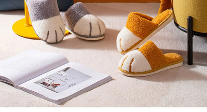 Winter Plush Slippers For Women Warm Cute Cat Paw Designer House Fur Slippers Indoor Bedroom Lovers Indoor Fluffy Shoes