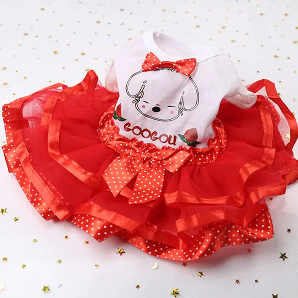 Cute Lace Princess Dog Tutu With Bow - Red, Yellow, Green
