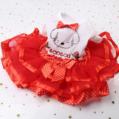 Cute Lace Princess Dog Tutu With Bow - Red, Yellow, Green