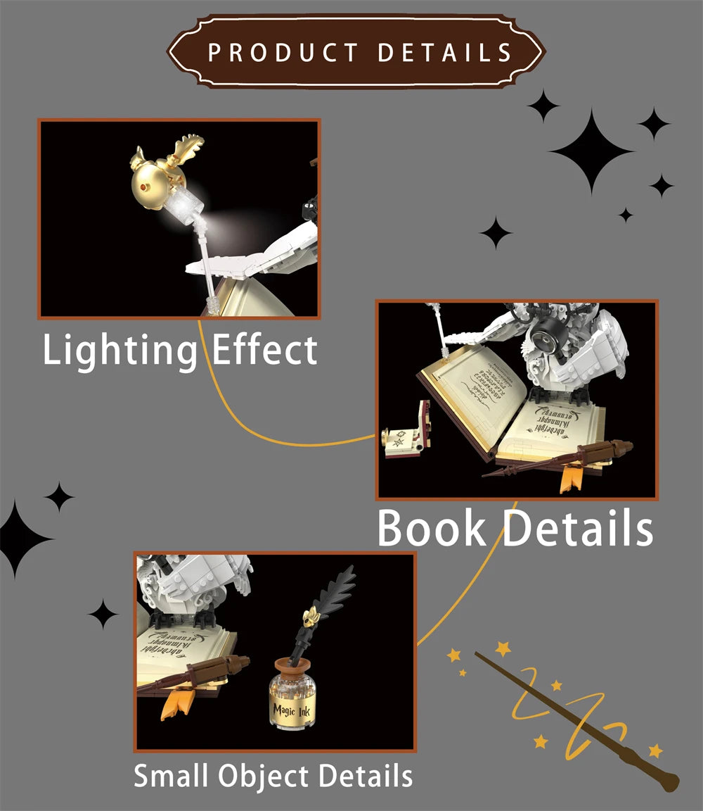 Magical World Owl Doctor Magic Book And Lights Building Blocks Animal Bird Models Assembly Doctoration Toys Kids Christmas Gifts