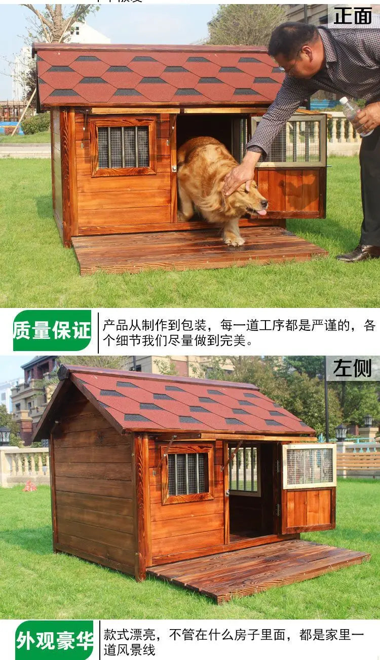 Outdoor Solid Wood Labrador Kennel Waterproof Small Medium Large Dog Cage Golden Retriever Teddy Kennel