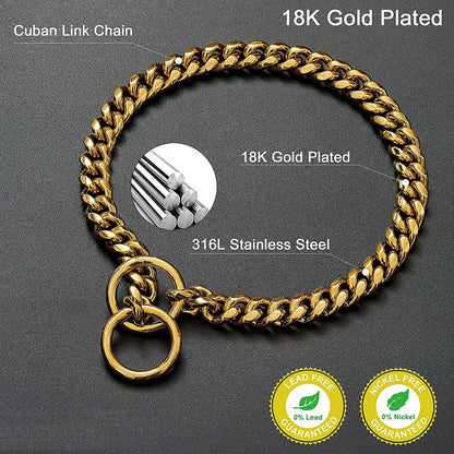 Stainless Steel Gold Dog Chain Collar 10MM Wide Metal Cuban Links For Small Medium dog Large Dogs Walking Training collar