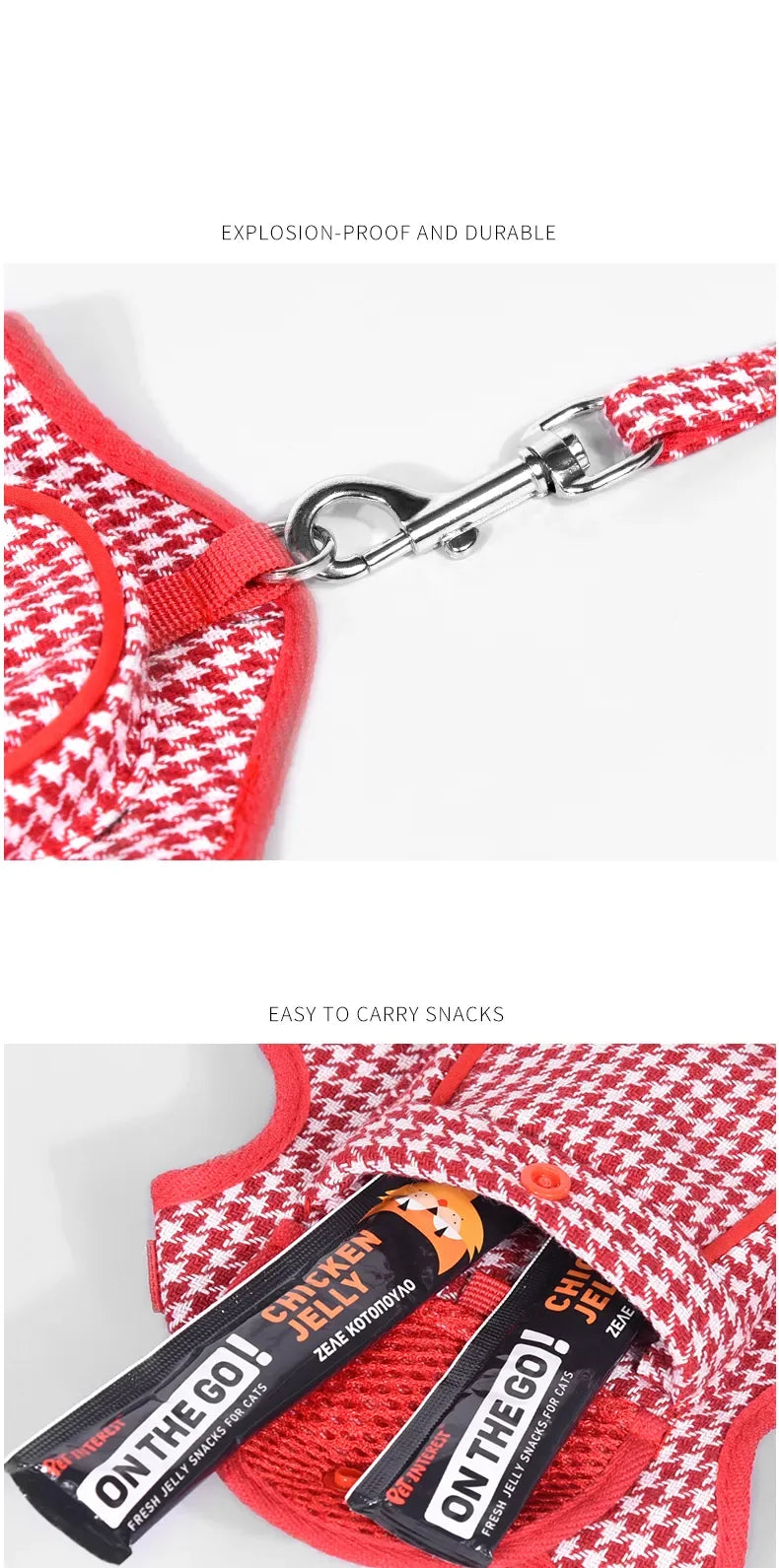 Houndstooth Small Vest PetDog Backpack Harness With Pocket Leash Lead Set Outdoor Pet Collar Walking Puppies Cats Carrier Bags