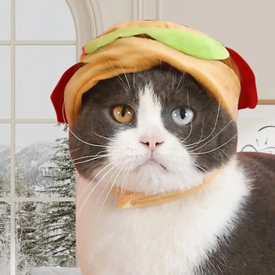 Cat Hats Halloween Dog Funny Cosplay Costume Hamburger Hats Burger-Shaped Puppy Costume Accessory Headwear for Cats Dogs Puppy