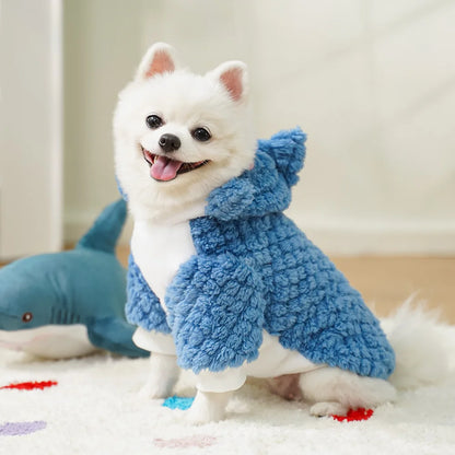 Funny Dog Shark Costume Cute Autumn Winter Pet Clothes Halloween Holiday Coat Cosplay Dress Warm Fleece Hoodie for Small Dogs