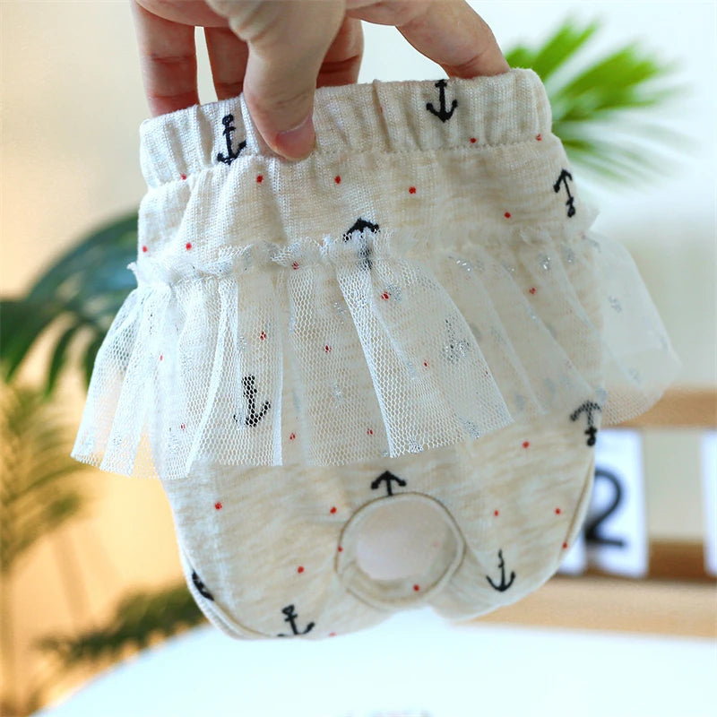 Floral Pet Dog Physiological Pants Cute Plaid Dress Lace Female Teddy Yorkshire Cats Shorts Breathable Cotton Small Dog Clothes