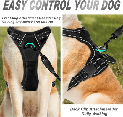 Pet Dog Harness for Medium Large Dogs, Adjustable Reflective No-Choke Padded Pet Vest Harness with  Front Clip Control Handle