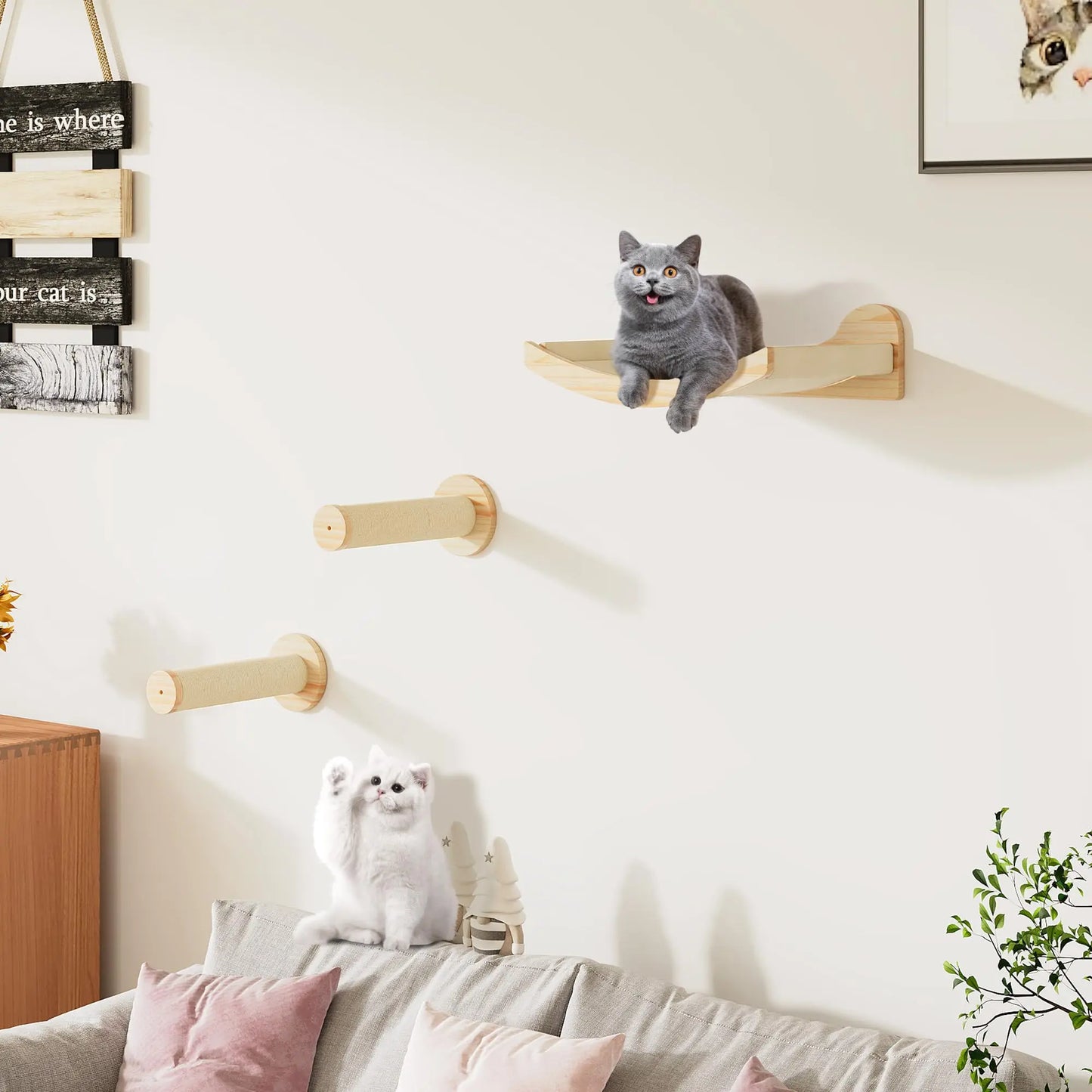 Cat Wooden Furniture Cat Scrapers Hammock Platform and Extended Scratching Post for Cat Health and Play Indoors Cat Tree Tower