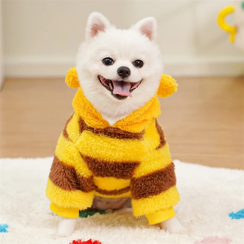 Cute Bee Cosplay Winter Clothes for Small Dogs Thick Flannel French Bulldog Cat Overalls Christmas New Year Pet Puppy Outfits