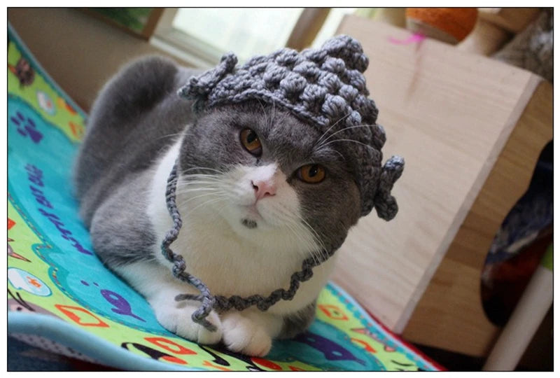Winter Cosplay Buddha Pet Dog Hat Ginger Ear Protective Head Wear for Small Puppy New Year Lace Up Yorkshire Cat Accessories