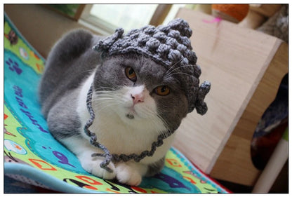 Winter Cosplay Buddha Pet Dog Hat Ginger Ear Protective Head Wear for Small Puppy New Year Lace Up Yorkshire Cat Accessories
