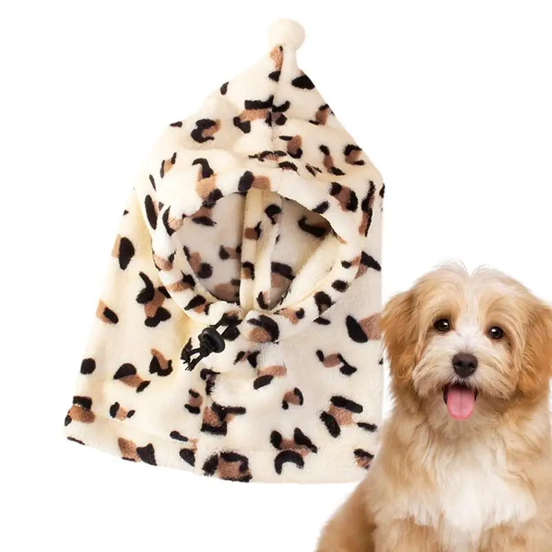 Dog Neck Warmer Soft Warm Leopard Pet Dog Snood Neck Cute Drawstring Pet Snood Thermal Pet Ear Warmer Hat For Dog Cat Rabbit