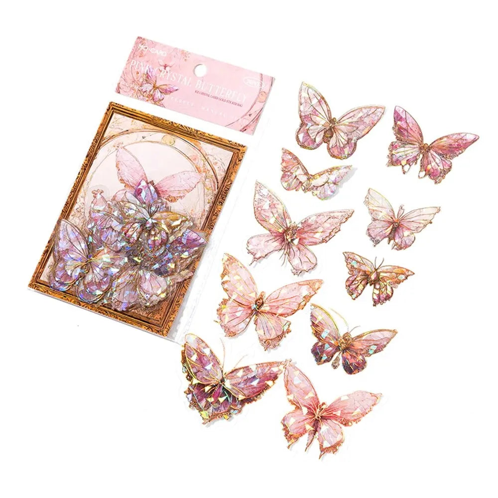 5Style 20pcs/pack INS Butterfly PET Sticker Pack Ice Crystal Laser Gold DIY Handbook Decoration 3D Scrapbook