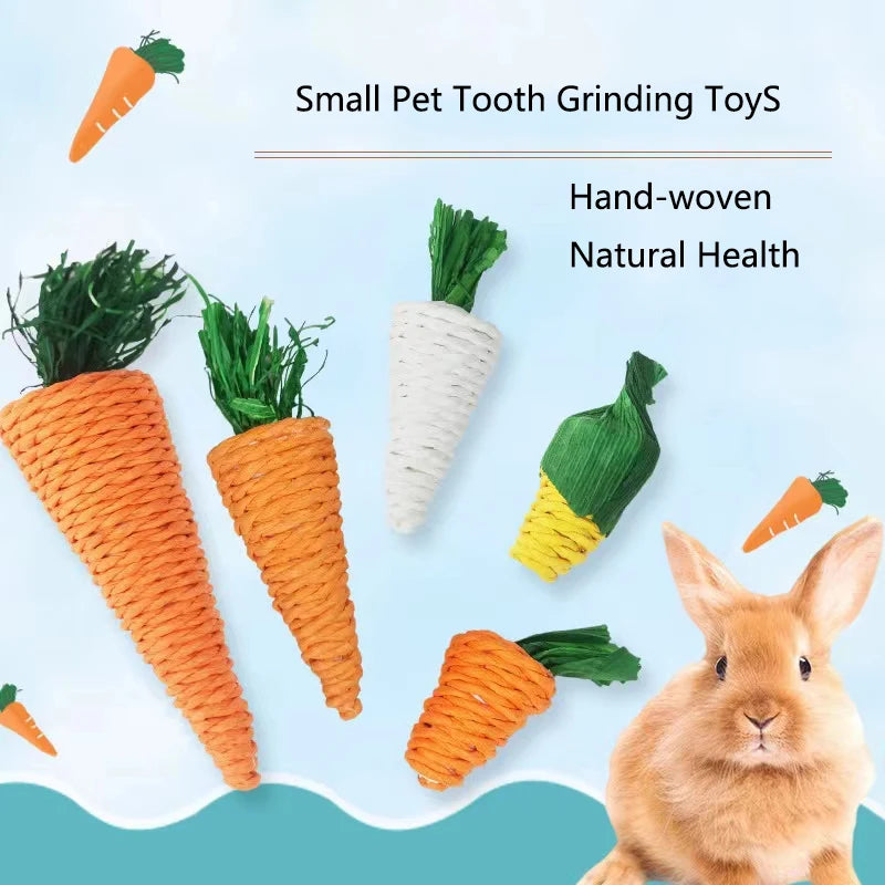 Natural Straw Rope Carrot Hamster Molar Chew toy Small Pets Toys For Hamster Rabbit Grinding Groducts Gnaw Toy Supplies