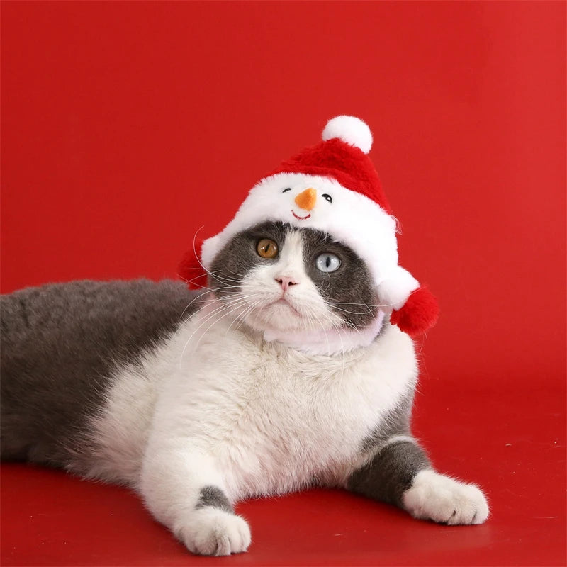 Pet Christmas Hat for Small Dog Cosplay Accessories Soft Plush Cartoon Snowman Cat Head Wear Winter New Year French Bulldog Caps