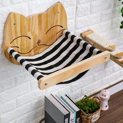 2Pc Wall Mounted Cat Climbing Set Hammock and Steps Four Layers Hemp Rope Wall Pet Furniture Supplies Cat Accessories