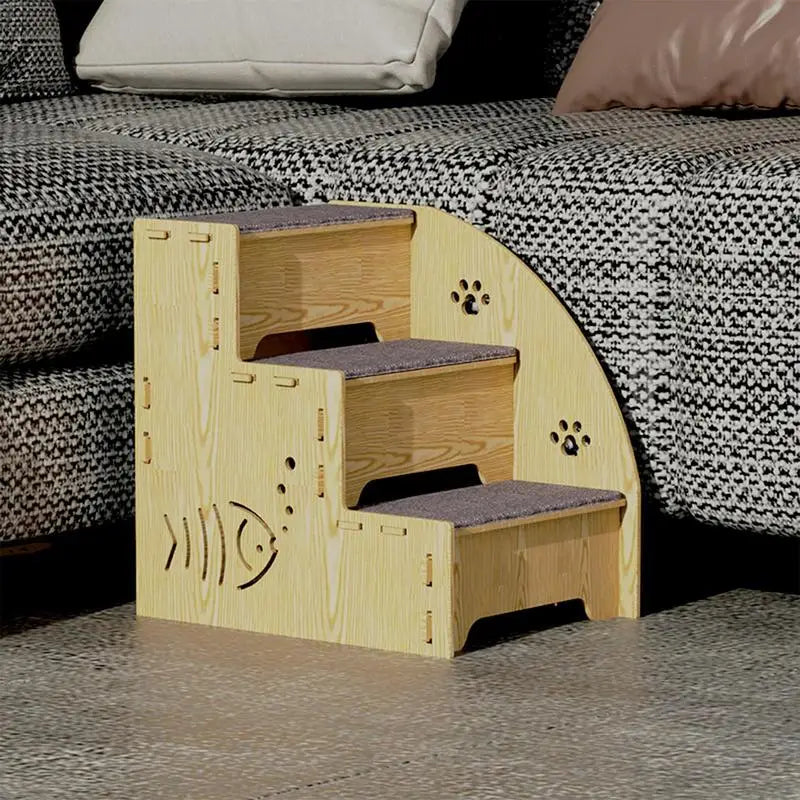 Dog Stairs For High Beds 3-Step Wooden Pet Ladder For Sofa Climbing Kitten Nonslip Balanced Dog Indoor Ramp Suitable For Pets