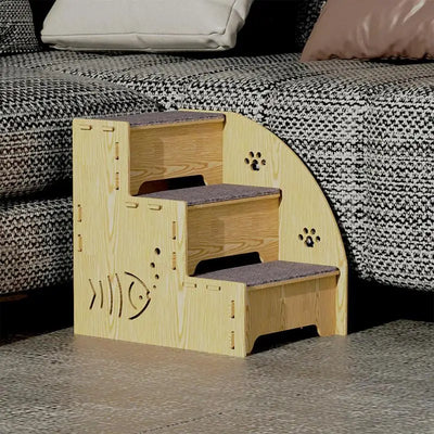Dog Stairs For High Beds 3-Step Wooden Pet Ladder For Sofa Climbing Kitten Nonslip Balanced Dog Indoor Ramp Suitable For Pets