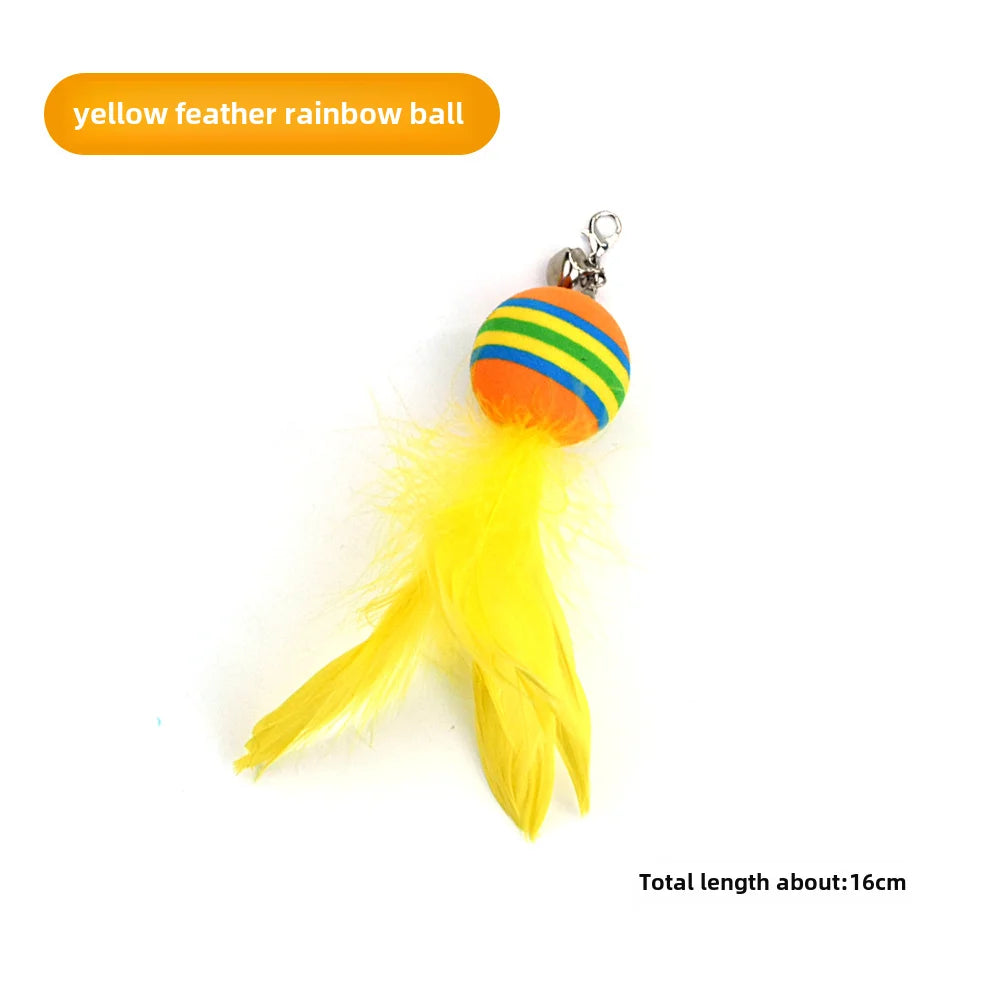 Cross-border cat teasing stick replacement head rainbow caterpillar wood teana stick cat toy funny cat bell hair ball replace...