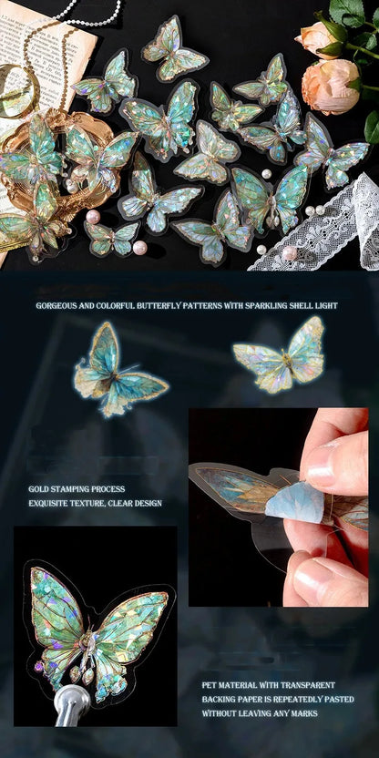 5Style 20pcs/pack INS Butterfly PET Sticker Pack Ice Crystal Laser Gold DIY Handbook Decoration 3D Scrapbook