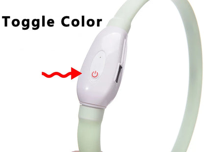 USB Rechargeable Glowing Collar for Large and Small Dogs LED Glowing Dog Collar 9 Flashing Modes Adjustable Soft Silicone Collar