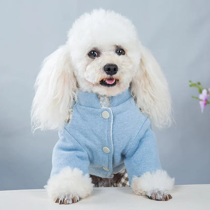 Winter Dog Clothes Bowknot Plaid Coat Thicken Jacket Pets Gentleman Outfits Warm Clothes Bowknot Jumpsuit Jacket Outfit Clothing