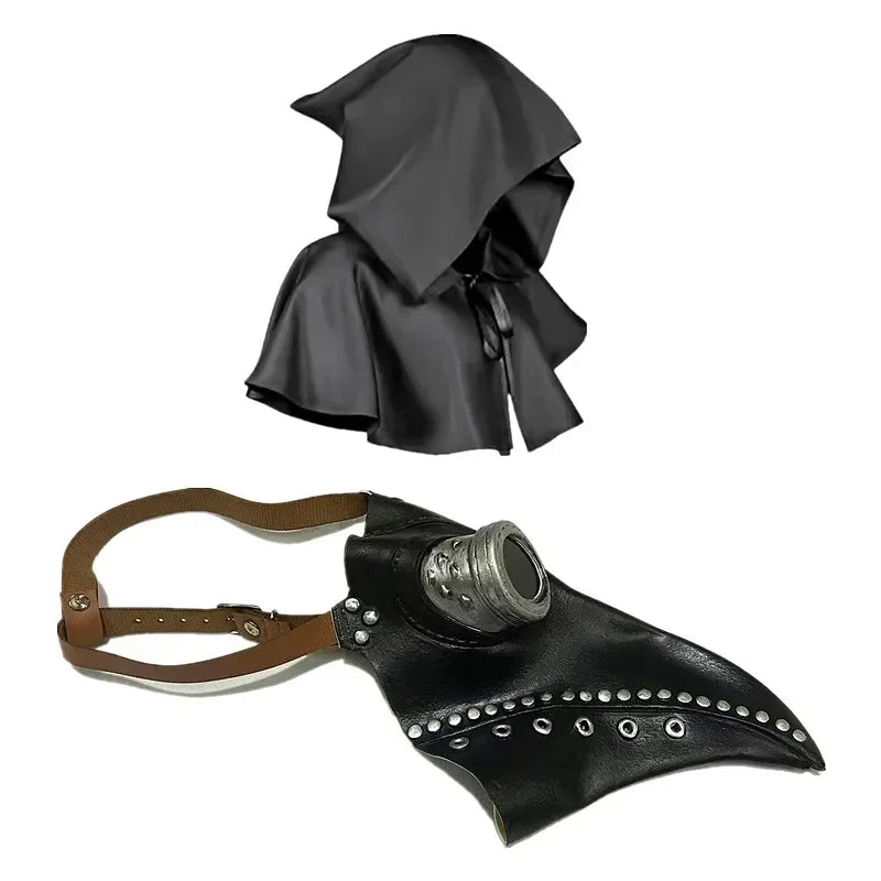 Plague Doctor Mask Cloak Dress Up Costume Halloween Trendy Spooky Play Leather Bird Beak Mask Cospaly Steampunk Photography Prop