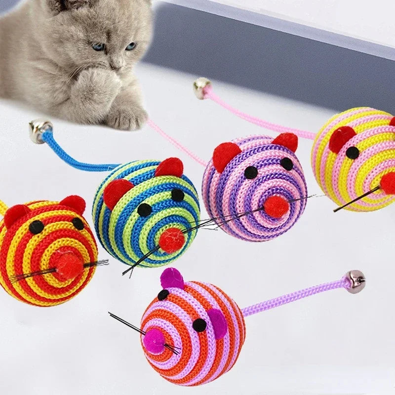 1Pc Pet Cat Toy Lovely Stripe Nylon Rope Round Ball Mouse Toy with Bell Pet Cat Chew Toy Interactive Mouse Ball Pet Products