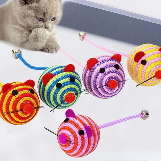 1Pc Pet Cat Toy Lovely Stripe Nylon Rope Round Ball Mouse Toy with Bell Pet Cat Chew Toy Interactive Mouse Ball Pet Products