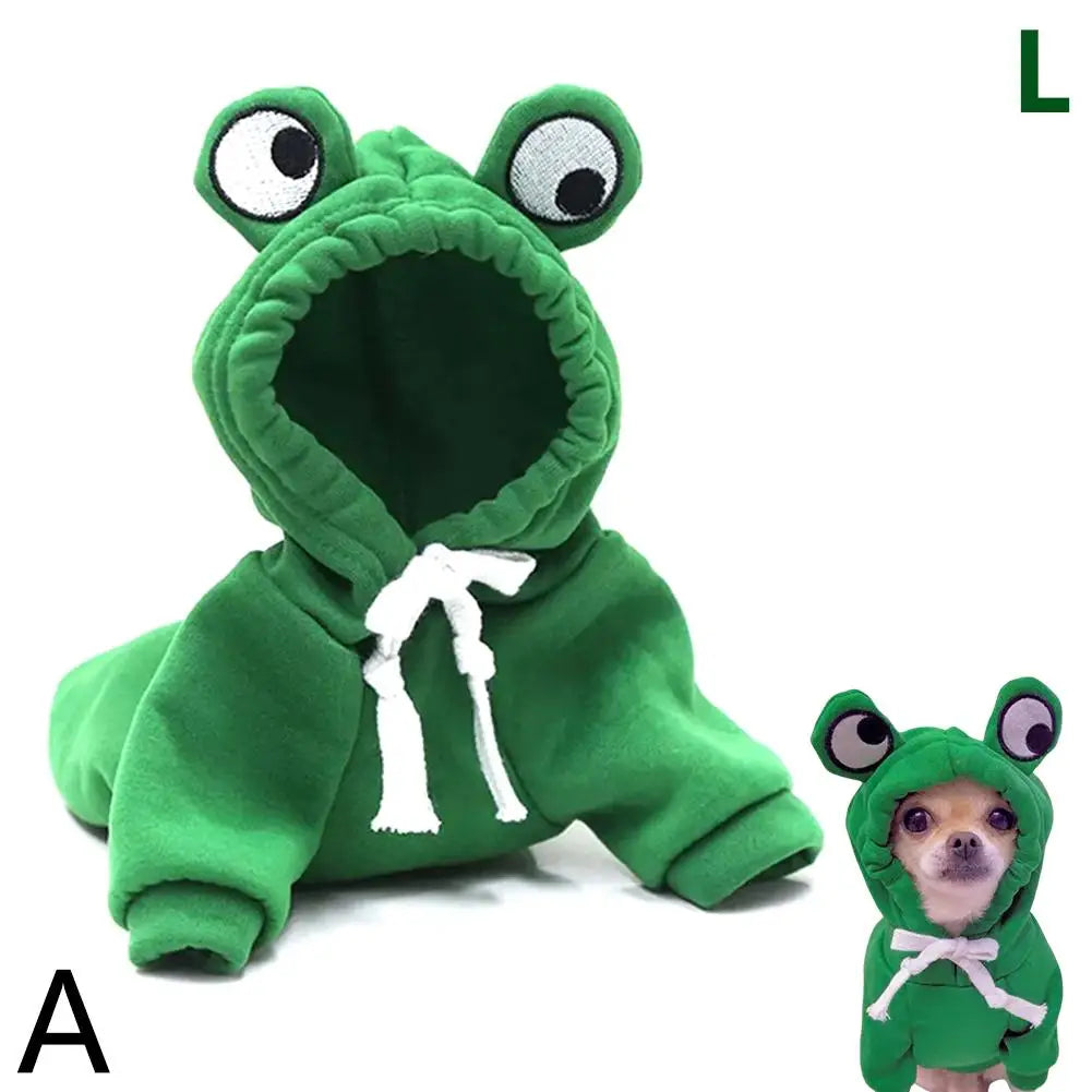 Funny Pet Clothes Cute Green Little Frog Dog And Cat Small Dog Autumn And Winter Sweatshirt Plush Outdoor Fashion Cotton Jacket