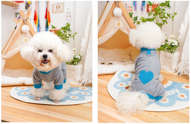 Heart Pattern Dog Pajamas for Small Dogs,Warm Fleece Dog Jumpsuit Yorkie Puppy Onesie 2024 New Autumn Winter Clothes Pet Apparel
