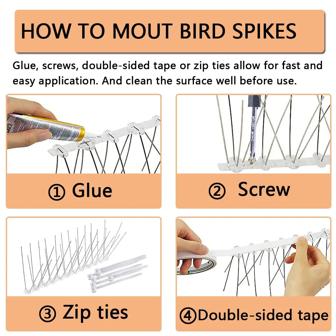 12Pcs Pigeon Spikes Stainless Steel Bird Repeller Set Deterrent Anti Bird Pigeon Squirrel Cats Repellent for Garden Fence Roof