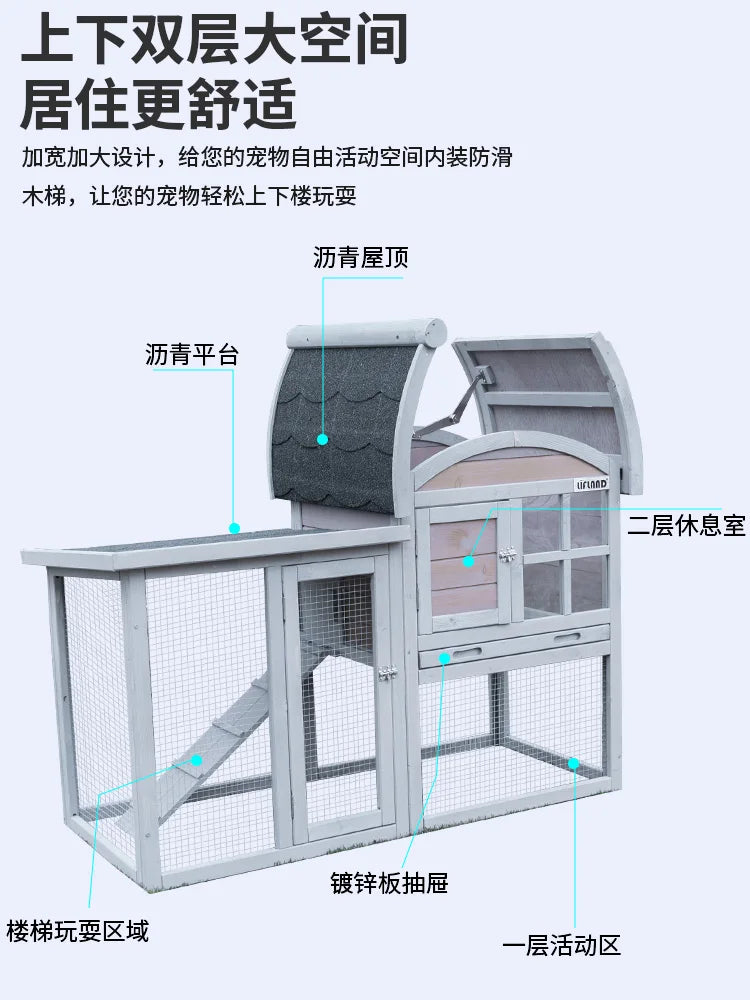 Rabbit Cage Extra Large Small Rabbit Cage Pet Rabbit Housing Outdoor Household Solid Wood Double decker Villa Breeding Cage