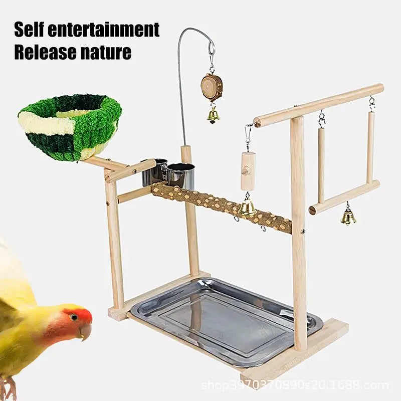 Bird Playground Stand Bird Perch Stand For Cage Natural Wooden Conure Budgie Lovebird Stand Activity Center Claw Grinding Toy