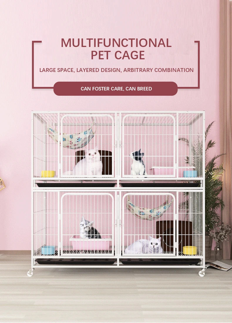 Outdoor Animal Cage Metal Pet Breeding Cage Stainless Steel Wire 6-Door 3-Layer Cat Cage With Wheels