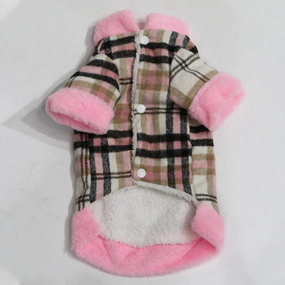 Winter Pet Jacket Clothes Grid Warm Small Dogs Clothing With Fur Collar Cotton Pet Outfits French Bulldog Coat Vest Chihuahua