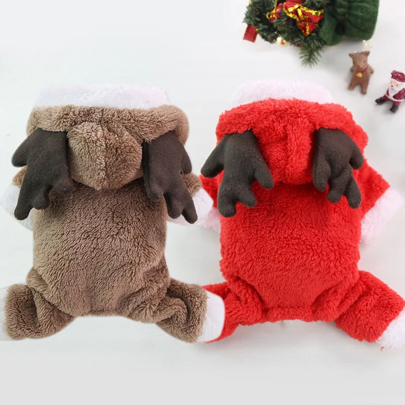 Christmas Dog Clothes Soft Dog Jumpsuit David's Deer Fleece Dog Coat Chihuahua Pug Winter Warm Clothing Xmas New Year Dog Outfit