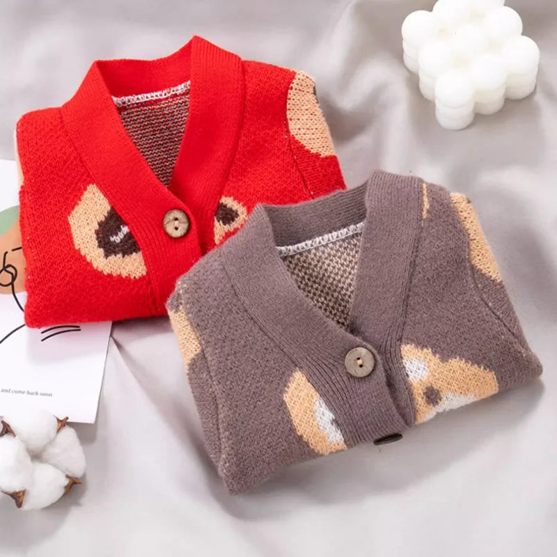 Dog Sweater 2024 Bear Print Cardigan Coat Dog Knitted Sweater Chihuahua French Bulldog Bichon Fashion Dog Clothes Puppy Apparel