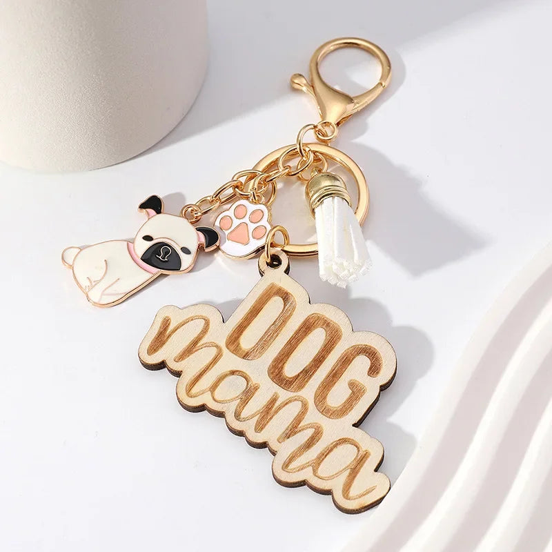 Dog Mama KeyChain Shiba Inu Golden Retriever Husky KeyRing Women Man Accessories Jewelry Bag Pendant Gift
