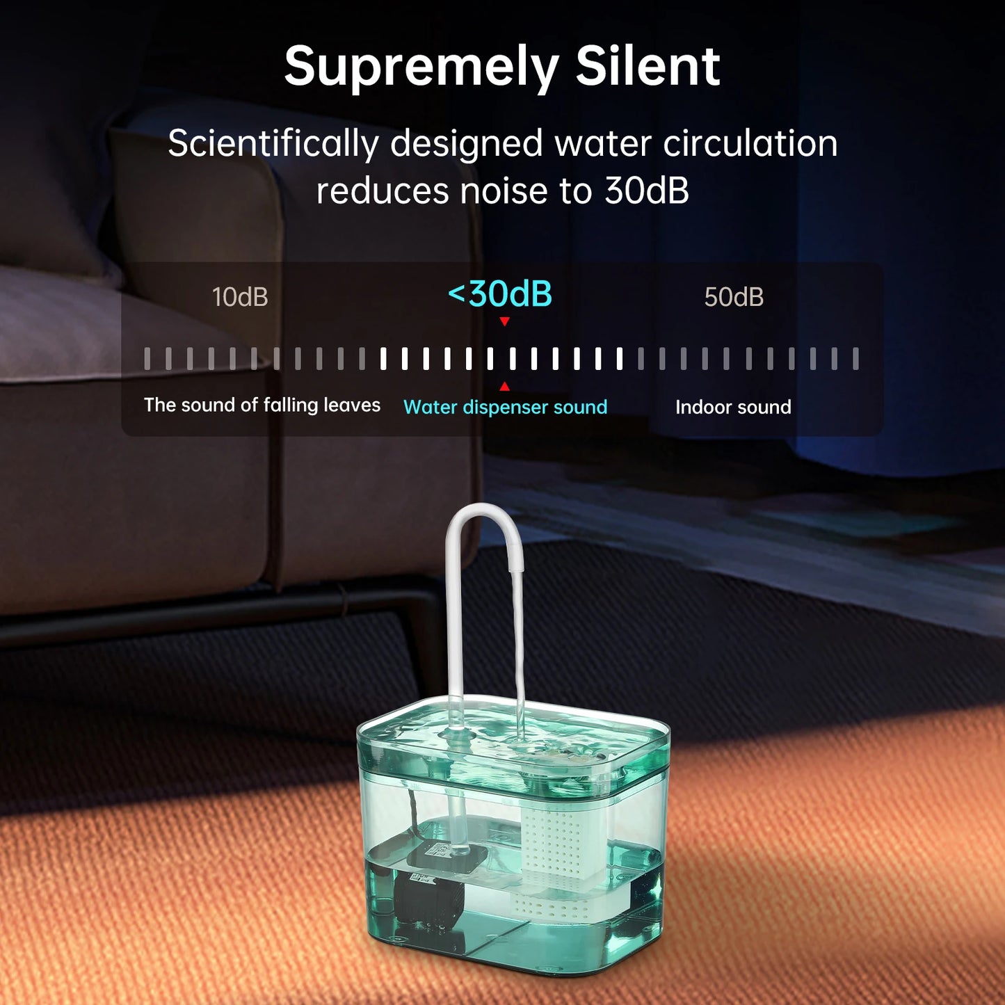 1.5L Cat Water Fountain Automatic for Cat Water Dispenser Accessories Ultra-Quiet Circulating Filtering USB Electric Transparent