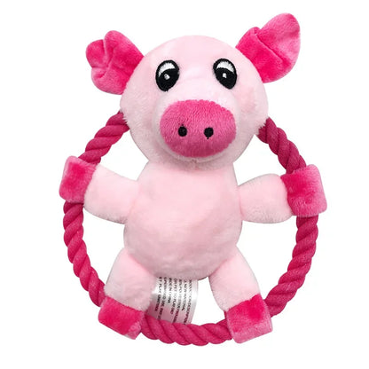Squeaky Dog Toys for Small Medium Dogs, Pig Duck Bear Shape Puppy Teething Toy with Cotton Rope Animals Plush Interactive Toy